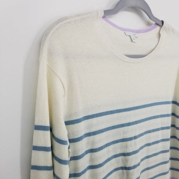 3/$25 J Jill Striped Sweater S 3/4 Sleeves Cream Purple Blue Cotton Bamboo - Picture 5 of 10